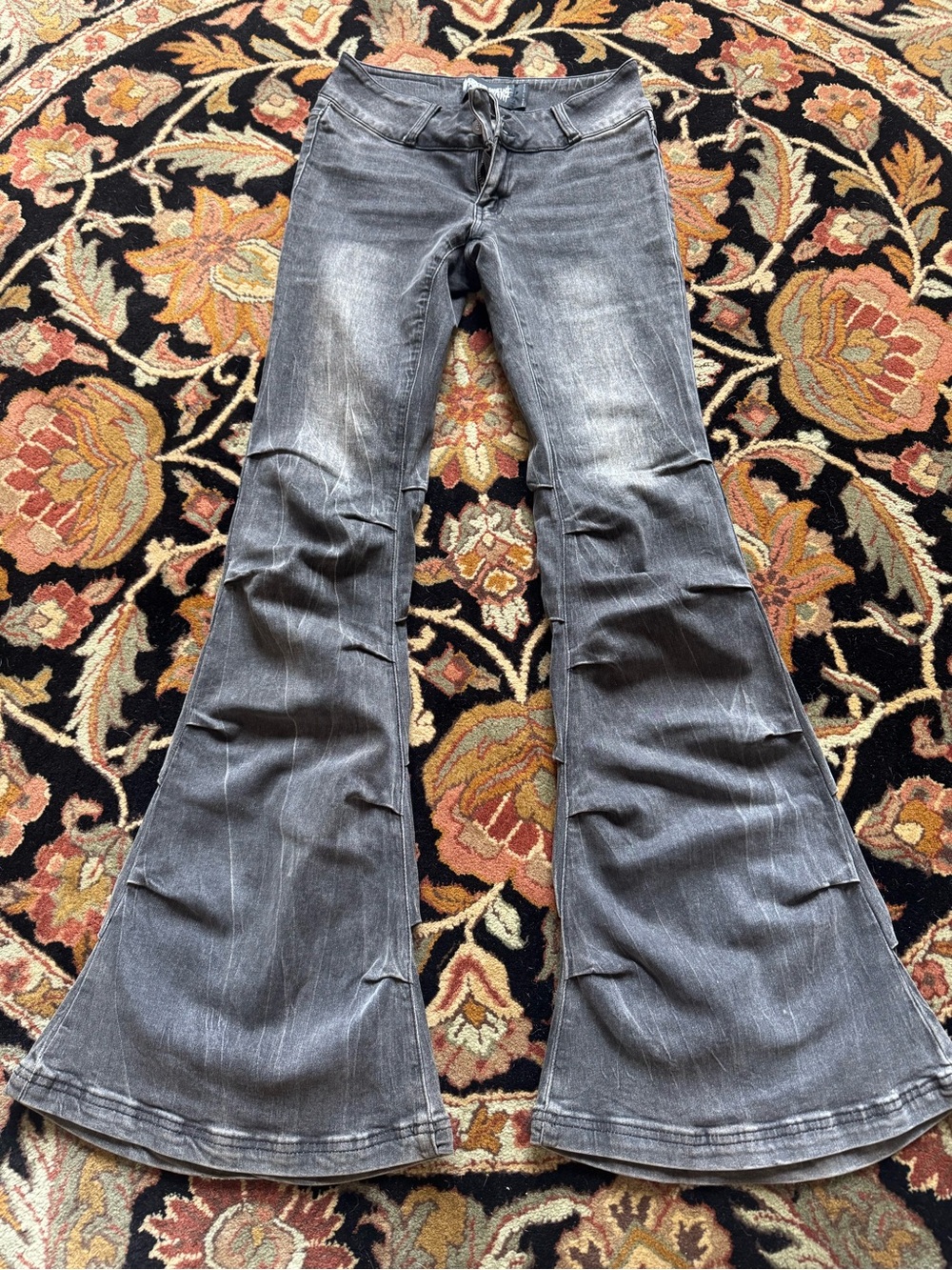 Dolls Kill Gray Flare Jeans with Vintage Fade